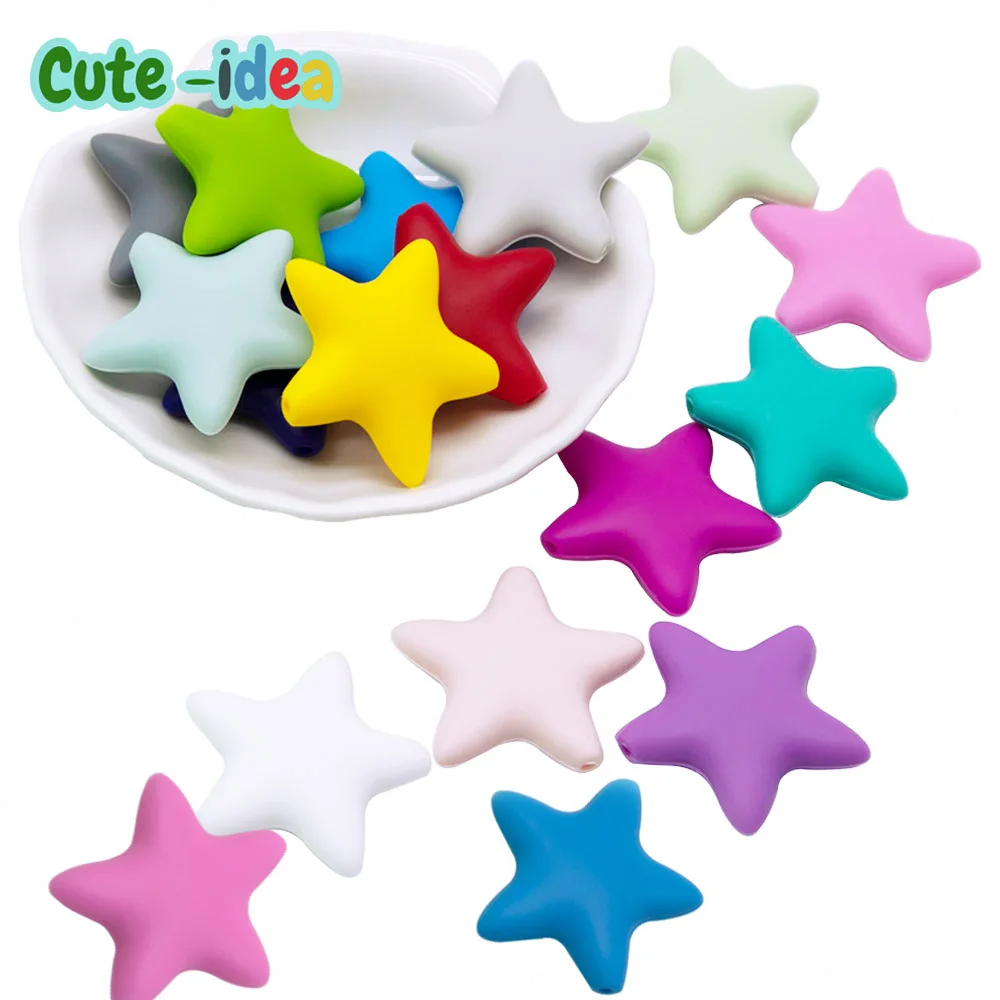 Cute-idea 10pcs Baby Teether Stars Shape Silicone Beads BPA Free DIY Chewable Teething Pacifier sensory for Baby Toys