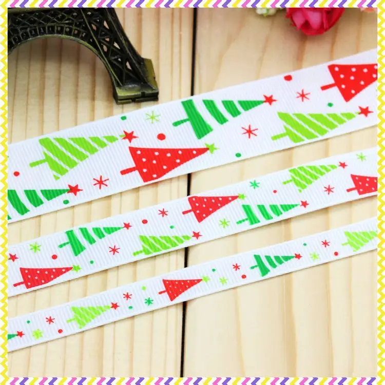 DHK 5 yards Christmas tree 3 size options printed grosgrain ribbon headwear hair bow diy party decoration wholesale OEM E1452