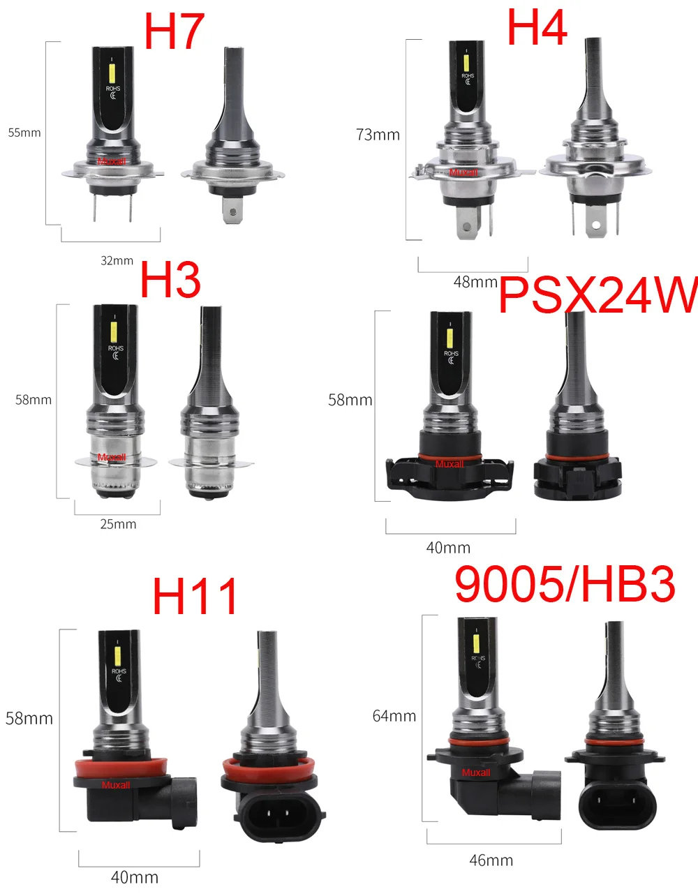 2Pcs H8 H11 HB4 9006 PSX24W High Quality LED Bulbs Auto Anti Fog Lamps Car Driving Running Light Front Headlamp 6000K 4300K