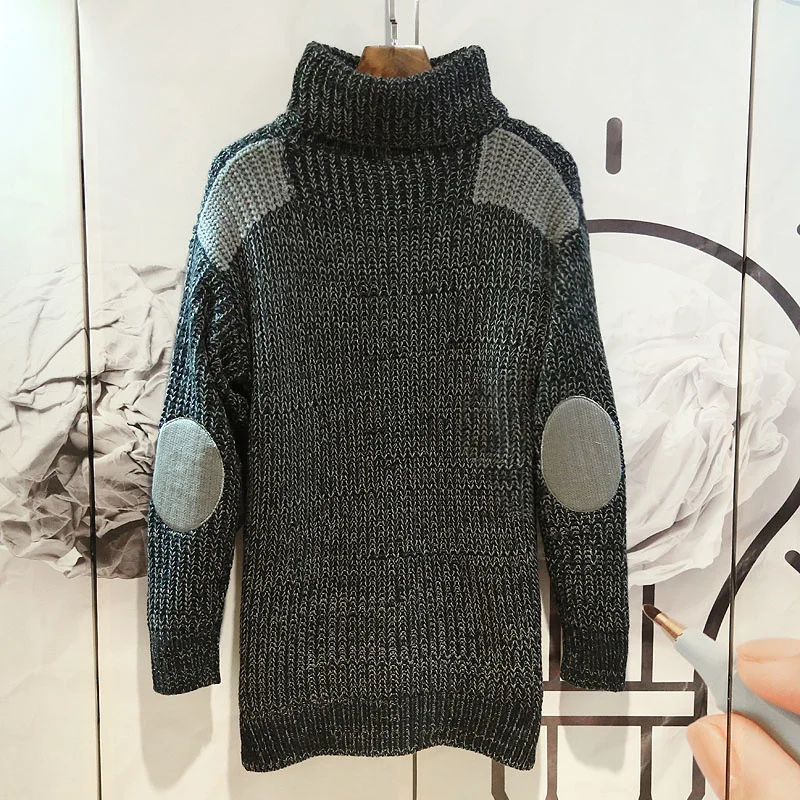 Turtleneck Men Sweaters Autumn Winter Mixed Color Slim Warm Pullovers Tops Gray Casual Long Sleeve Knitting Sweaters M-3XL