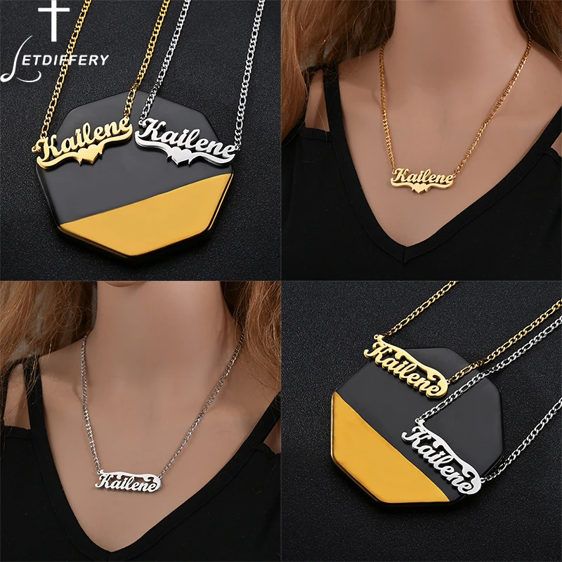 

Letdiffery Personality Hip Hop Trend Double Name Necklace Stainless Steel Custom Letters Gothic Unisex Anniversary Jewelry Gift