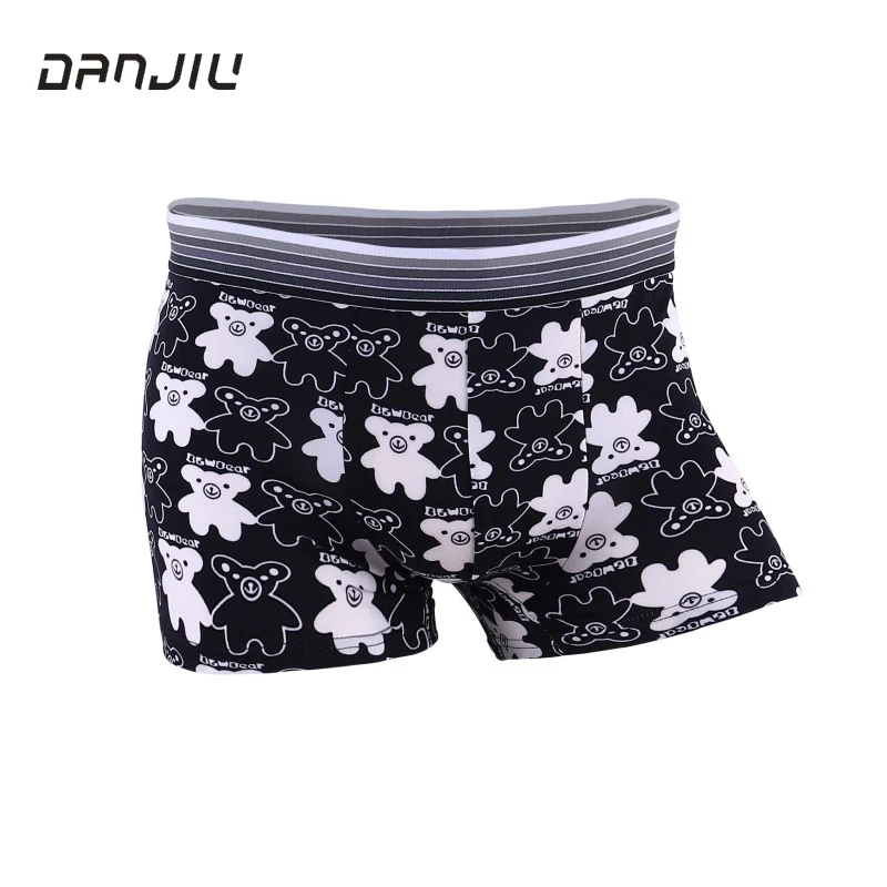 Man Women Milk Silk Fashion Personality Cartoon Bear Skull Cows Lattice Print Boxers Breifs High Elasticity Underwear Panties