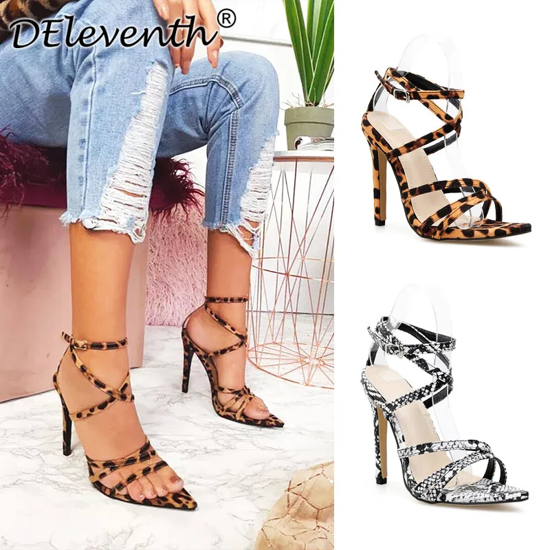 

Summer Women Sandals Narrow Band Vintage High Heels Pointed Toe Flock 11.5CM Thin Heels High heels Buckle Strap Serpentine