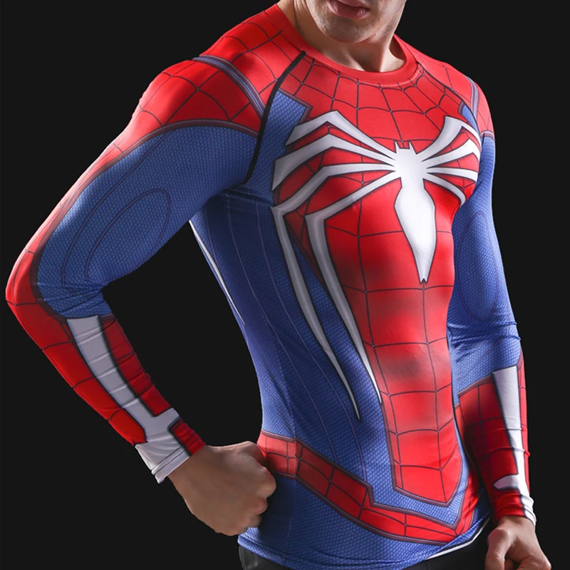 Fashion Spider Print Men\'s T-shirt Gym Clothing Sportswear Sporting Running Man Rashguard Men T-shirt Sport Compression T Shirt