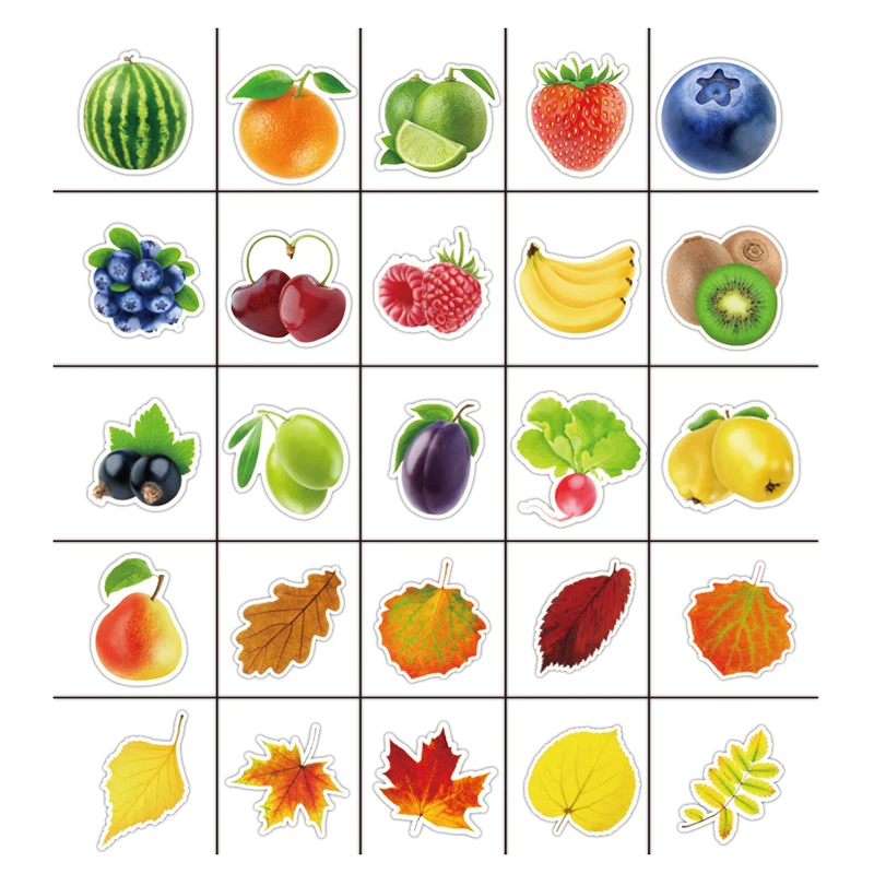 50Pcs/lot Exquisite Cartoon Fresh Fruits Vegetables Stickers For Kitchen Bakery Cup Dish Refrigerator Education Toy for children