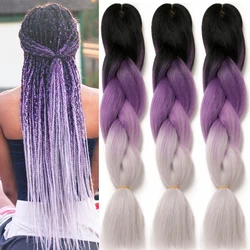 Ombre Synthetic Braiding Hair Extensions For Box Twist Braids 24'' 100g Jumbo Braids Two Tone Ombre Color Pink Black grey