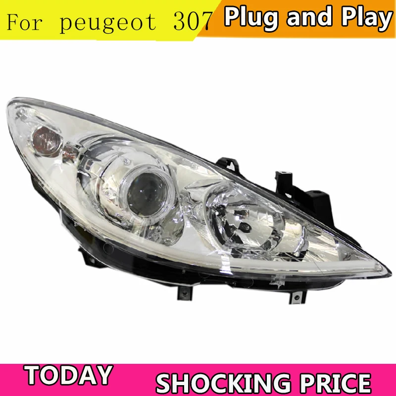 2004-2013 for Peugeot 307 headlight assembly modified sea 5 double light lens LED angel eye 307 xenon headlight