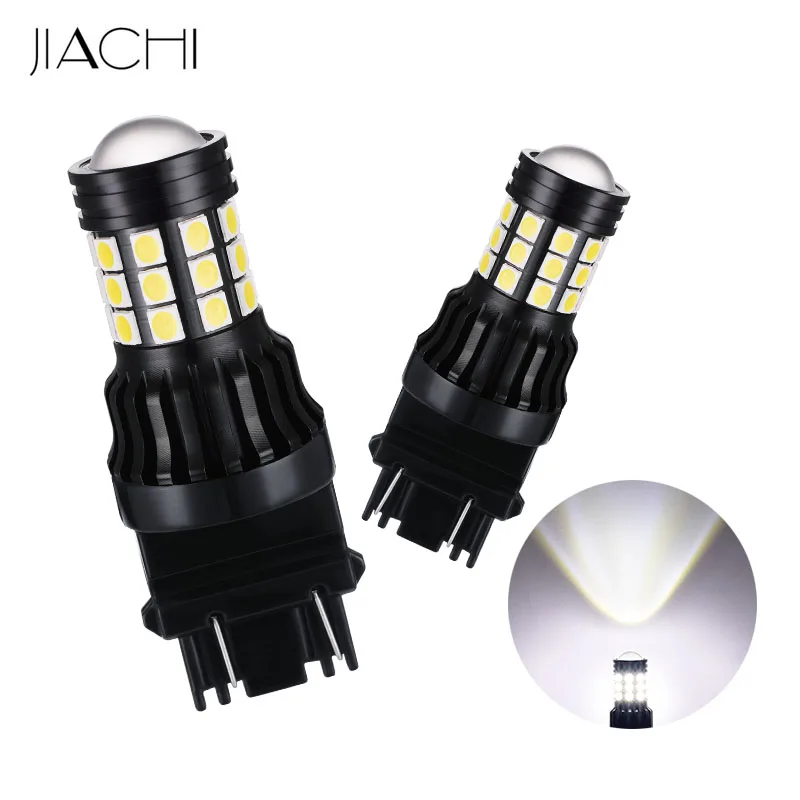 JIACHI 100PCS High Power T25 Led 3157 7443 Light Brake Reverse Bulb P27/7W 2835Chip 31SMD Car Part Turn Signal Lamp White 12-24V