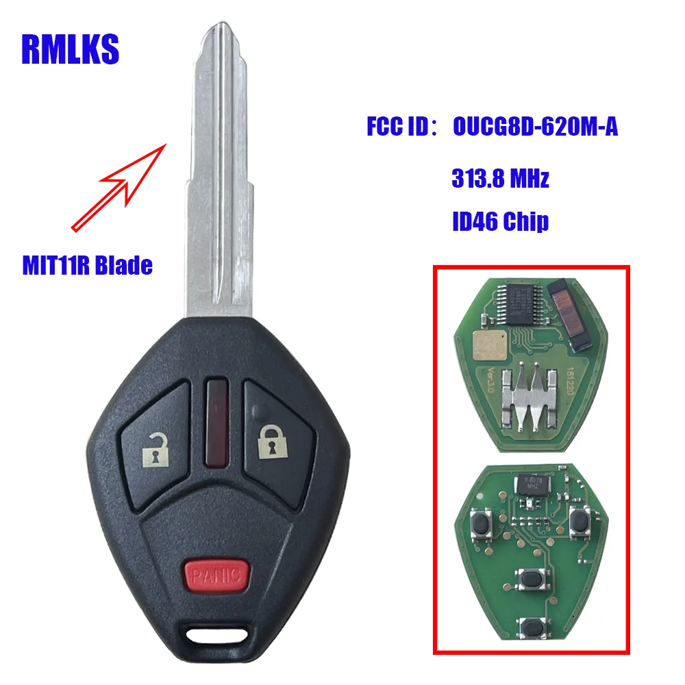 313.8MHZ PCF7936 ID46 Chip chiave a distanza per Mitsubishi Eclipse Galant 2006 2007 chiave a distanza Fob OUCG8D-620M-A 3 4 pulsante