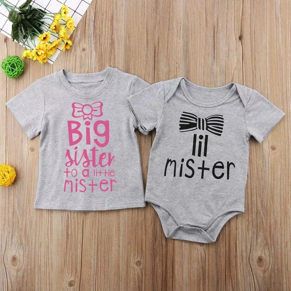 Big Sister Shirt and Little Brother Bodysuit Sibling Matching Outfits Big Sister Lil Mister Girl Tees Newborn Romper Clothes