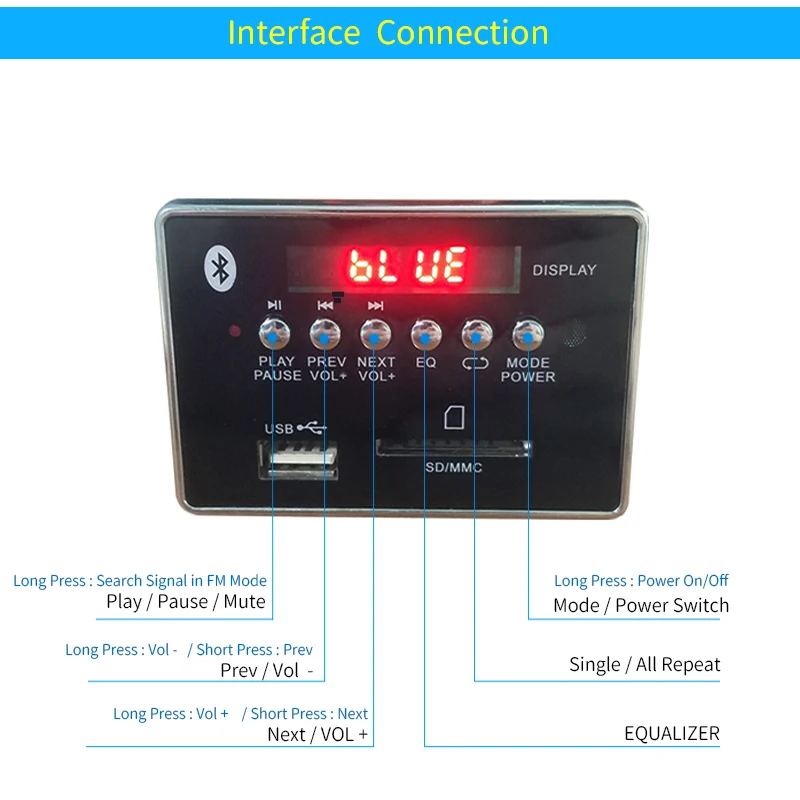 UNISIAN Bluetooth 5.0 decoder Board With Mini Power Output Mp3  Decoding Player Support MP3  WMA WAV FLAC APE Remote Control DAC