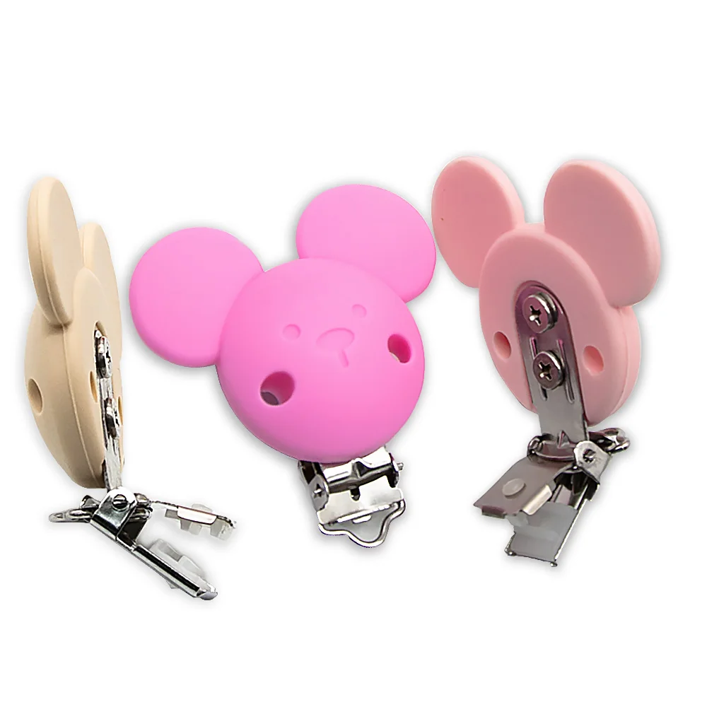 Cute-Idea 1PC  Silicone beads Mouse Animal Shape Pacifer Clips Food Grade Baby Teething  Chains toys Accessories Baby Product