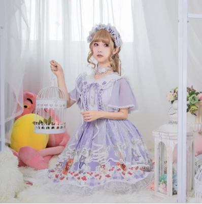 Kawaii mädchen gothic lolita op cos Prinzessin tee party süße lolita kleid vintage oansatz spitze bowknot nette druck viktorianischen kleid