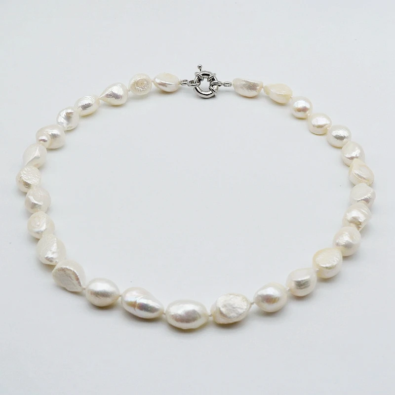 Genuine Baroque Necklace Irregular Shape Natural White Pearl Diameter 10-11mm Classic Simple Style Women\'s Pearl Necklace