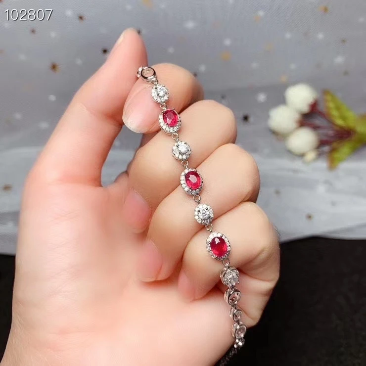 KJJEAXCMY Fine Jewelry 925 Sterling Silver inlaid gemstone ruby women hand bracelet luxury support detection hot selling