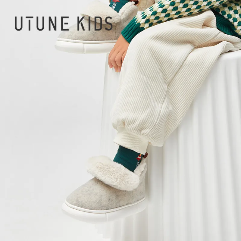 UTUNE KIDS Snow Boots Girls Boys Felt Winter Shoes For Children Thick Warm Kids Ankle Slippers Anti-slip Soft 4~12 Years old