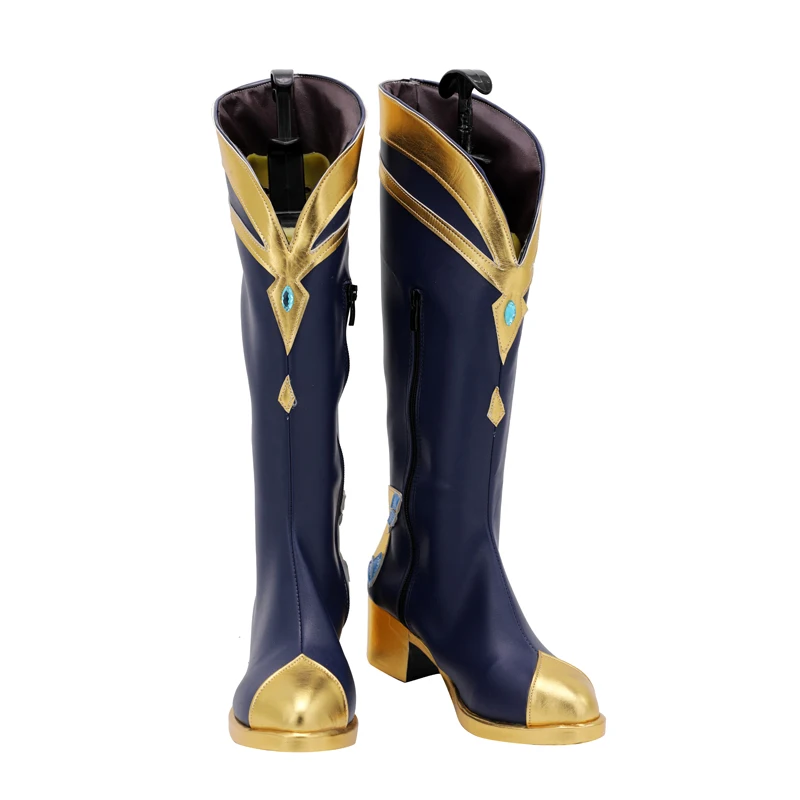 Cosplaylove conjunto estrelasena izumi azul cosplay sapatos botas longas de couro feito sob encomenda