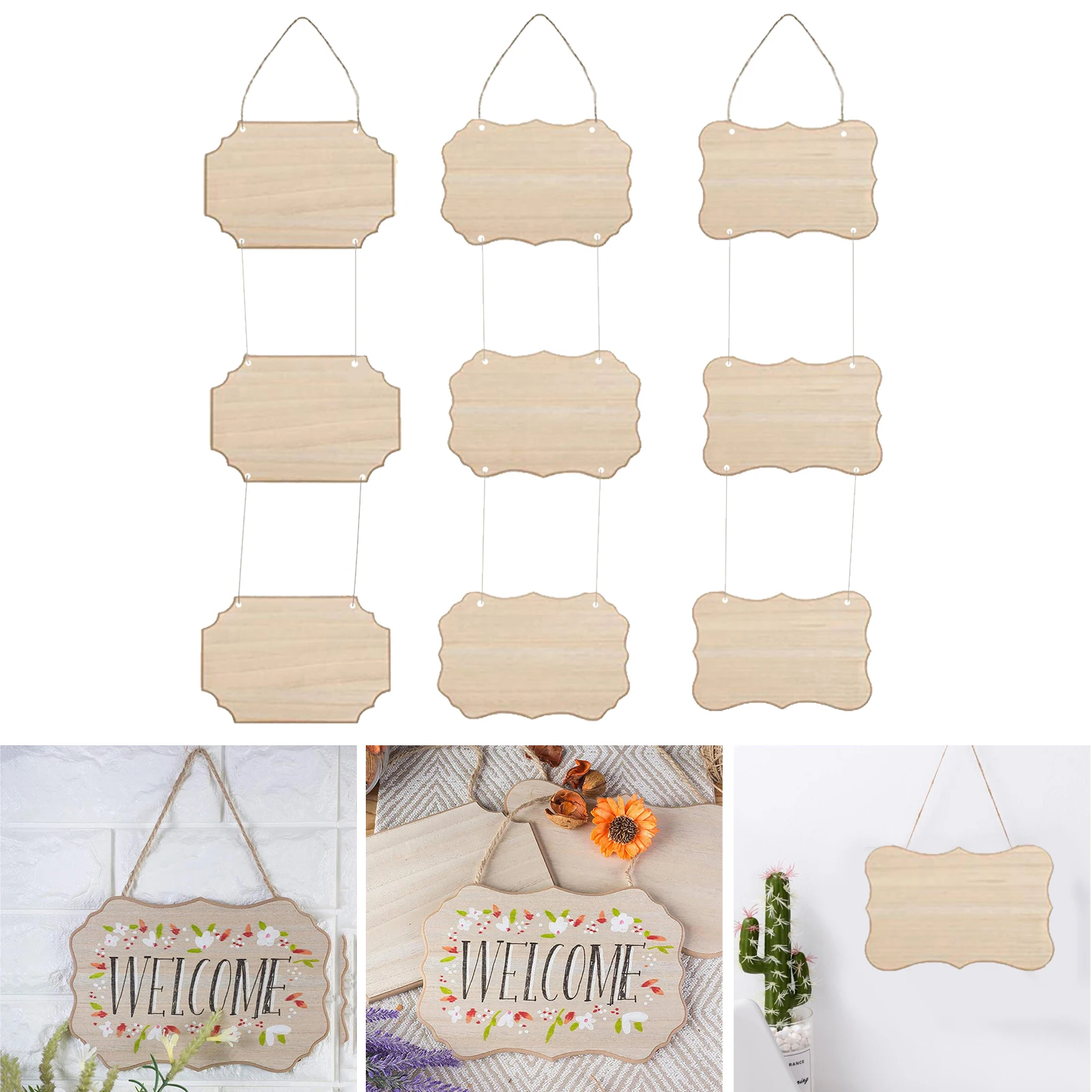 9Pcs/Set Nature Blank Wood Plaque for Hanging Sign DIY Wooden Message Board Painting Rustic Wedding Home Decor Wood Sign Plaque