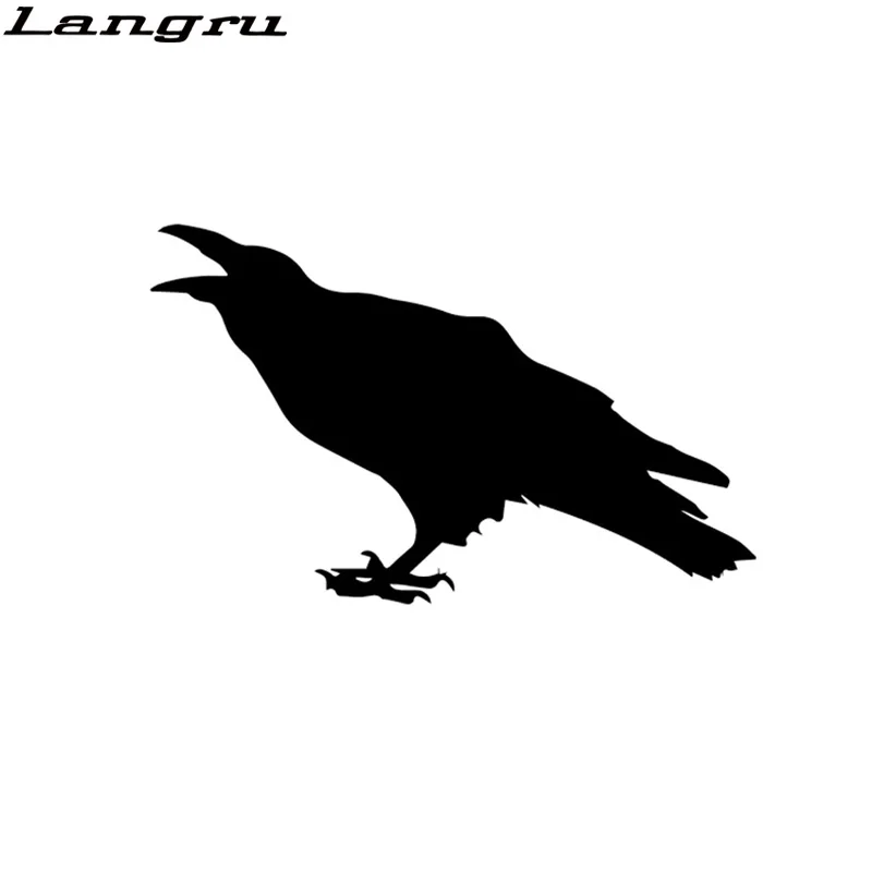 Langru 14CM*8.6CM Cawing Raven Birds Fun Vinyl Decor Car Sticker Decal Graphical Accessories Jdm