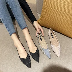 Female Flat Heel Shoes Pointed Toe Solid Color 31 32 33 44 45 46 Women Flats 2021 New Style Elegant Slipons Lady Shoes Summer