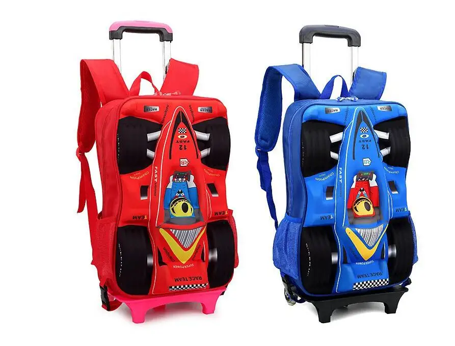 Mochila escolar Trollley con ruedas para niños, bolsa rodante para niños, estilo coche, mochila escolar con ruedas