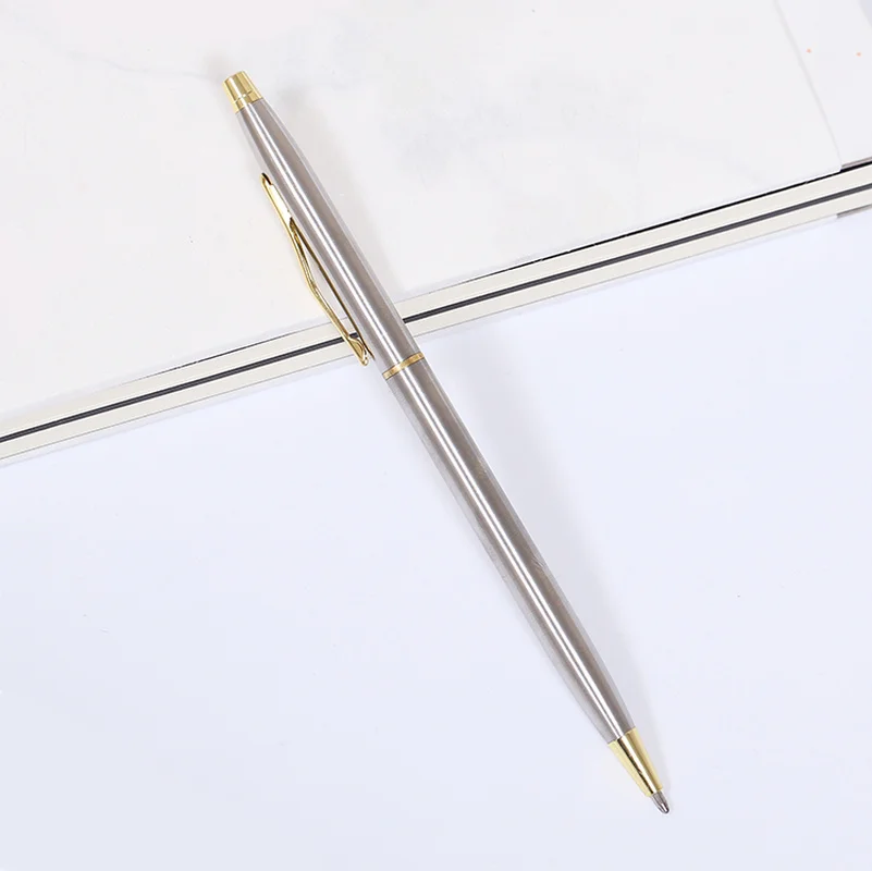 1 Pc/Lot New Arrival Stainless Steel Rod Rotating Metal Ballpoint Pen Commercial Ballpoint Pen Gift Stationery
