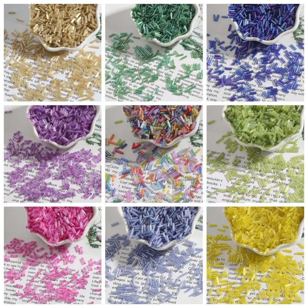 300Pcs Glass Tube Beads 2x7mm Czech Crystal Glass Seed Bugle Beads Embroidery Jewelry Making DIY Embroidery Garment Accessories