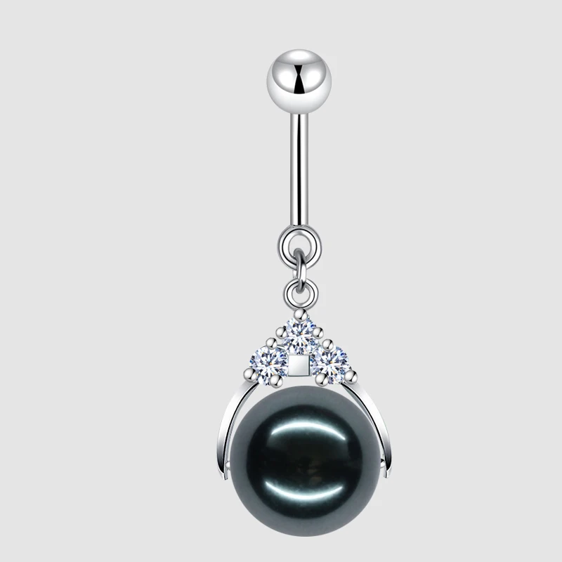 Imagem -04 - Sterling Silver Umbigo Anéis para Homens e Mulheres Pérola Negra Oyster Dangle Piercing Umbigo Barbell Curvo Jóias 925