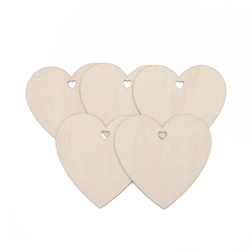 100pcs 100mm Wood Heart Blank Wooden Heart Embellishments with Natural Twine for Wedding DIY Arts Crafts Card Making