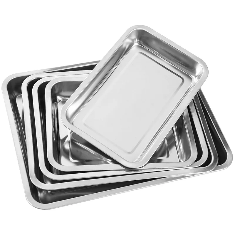 Stainless Steel Square Food Storage Tray Steamed Sausage Bread Baking Pan Shallow Service Trays Kitchen Tools