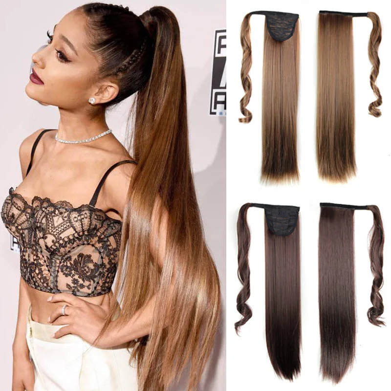 

Toutbeau Long Straight Silky Ponytails Clip Hair Extension Synthetic Pony Tail Fake Hair Extension wrap Round Hairpiece 22inch