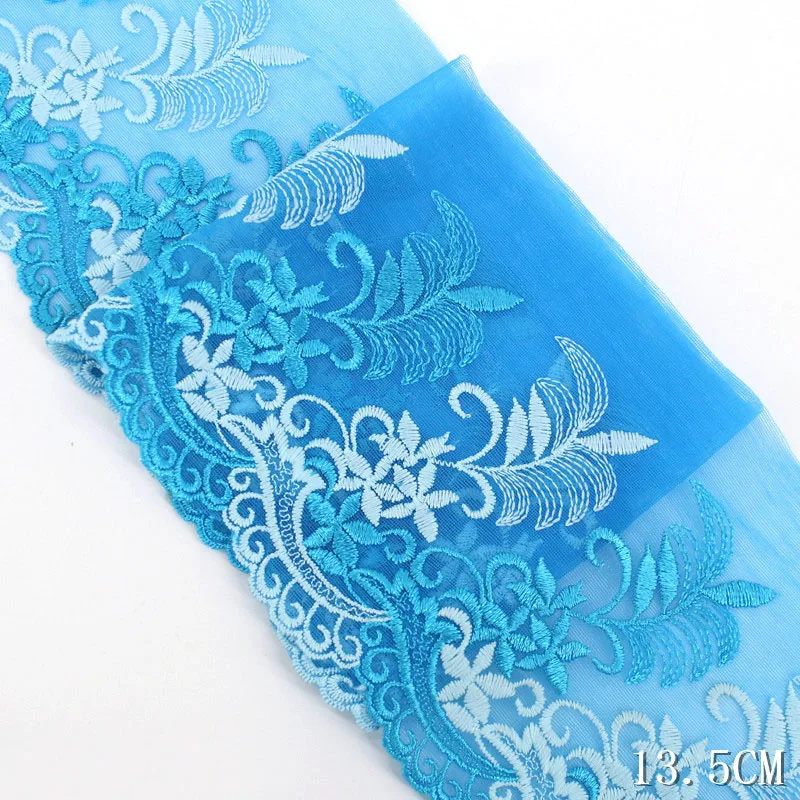 28Yds One Side Embroidered Lace Trim Floral Fabric For Sewing Craft DIY Apparel Bra Underwear Garment Accessory 13.5cm