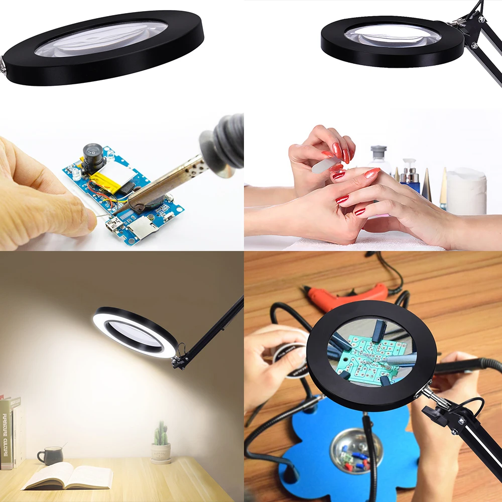 Newacalox 5x Lupe LED Lampe USB 3 einstellbare Farben schwarz Eisenplatte Schweiß werkzeug Lötkolben Reparatur Beleuchtung