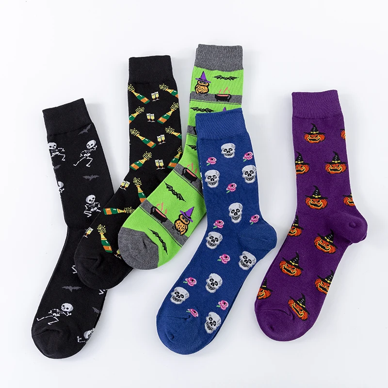 MODA MULAYA 2021 New Happy Socks uomo/donna Halloween Limited Skull Champagne Owl regali calzini da Skateboard lunghi in cotone divertenti