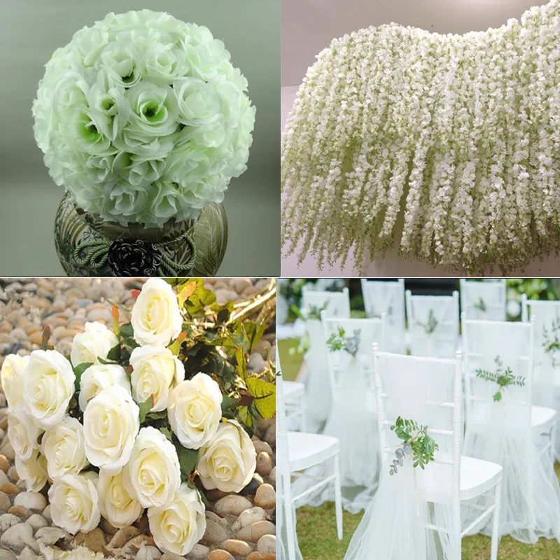 

White Theme Wedding Decoration Centerpieces Artificial Flower Party DIY Ornament Carpet Chair Sash Supplies