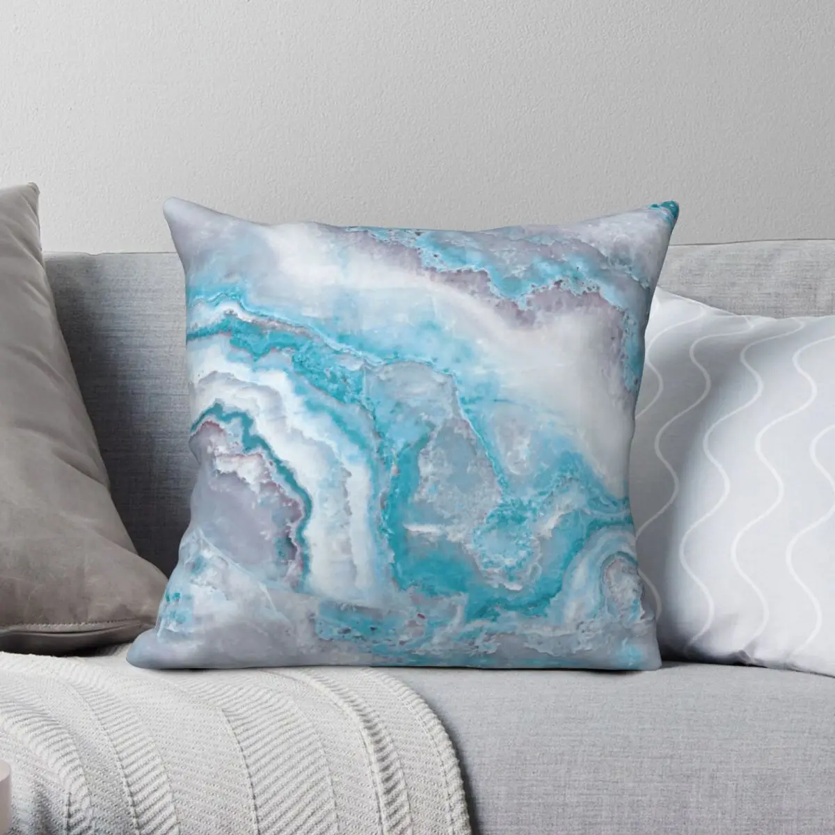 Mermaid Blue Agate Marble Geode Gem Square Pillowcase Polyester Linen Velvet Printed Zip Decorative Bed Cushion Cover Wholesale