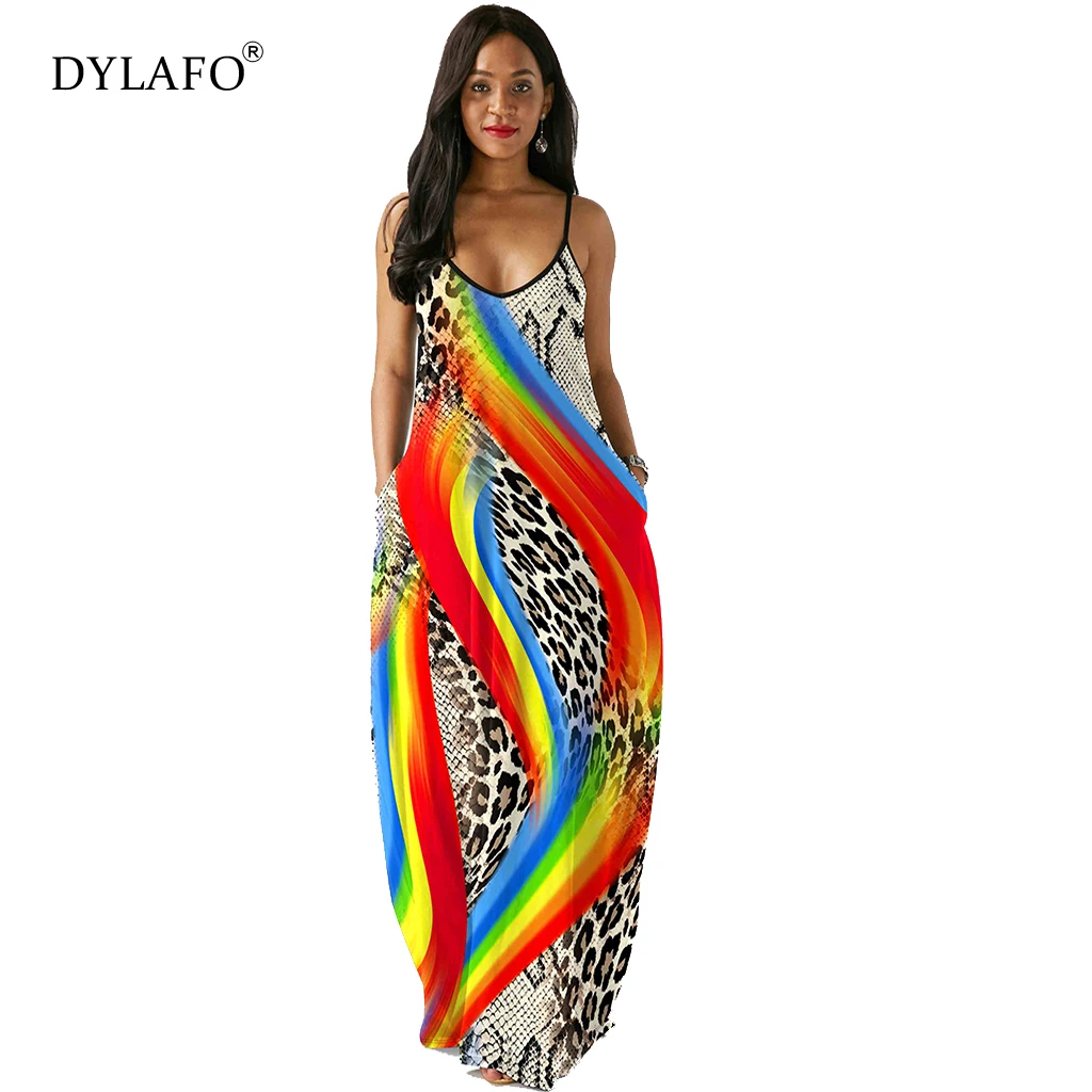 

2021 Newest Hot Women's Summer Casual Loose Dress Snake Print Long Maxi Evening Party Beach Dress Sleeveless V Neck Sundress