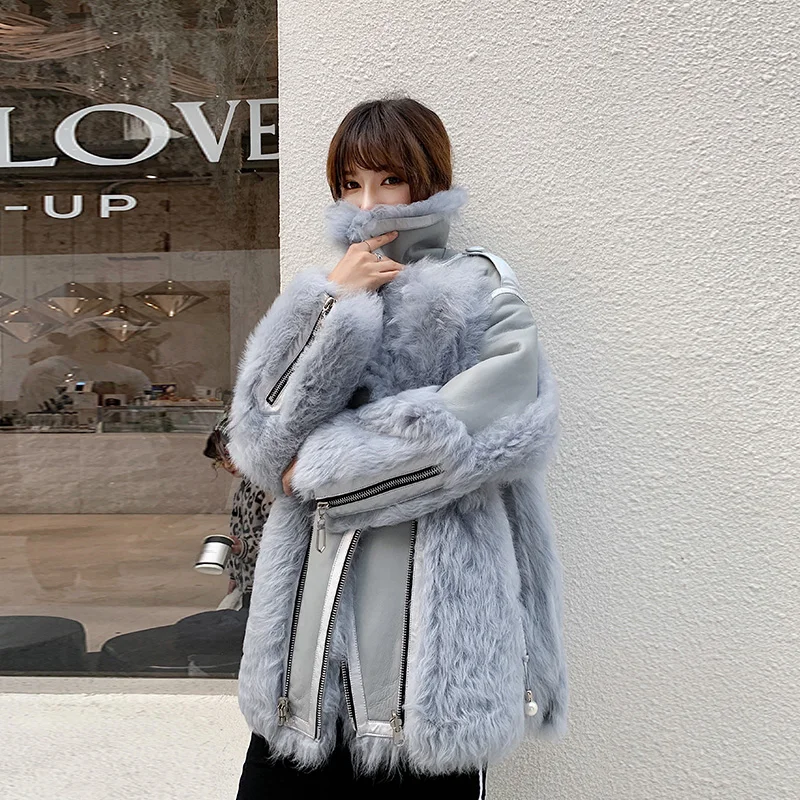 Coat Natural Female Fur Winter Wool Liner Parka Jacket Women 100% Real Fur Jackets Woman Korean Double Faced Fur Tops Hiver 8011