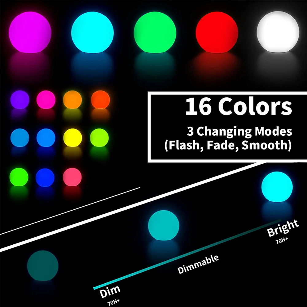 16 Color Floating Pool Lights Changing RGB LED Ball Lights IP67 Waterproof 20cm 15cm 12cm 8cm Hot Tub Night Lights Pool Toys