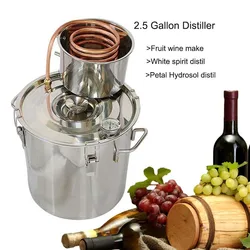 2.5Gal/10L Moonshine  Distiller Spirits Water Alcohol Distiller Copper Tube Home Brew Wine Making Kit Stainless Steel Boiler