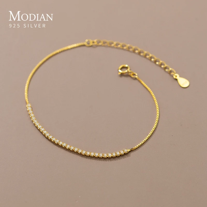 MODIAN 925 Sterling Silver Clear CZ Twinkling Exquisite Zirconia Adjustable Bracelet Chain for Women Wedding Fine Jewelry Gifts