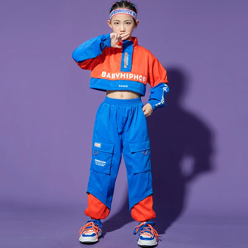 Boys Street Dance Suit Kids Hip Hop Clothing Long Sleeves Tops Hip-Hop Pants Girls Stage Outfits Rave Jazz Dance Costume BL7133