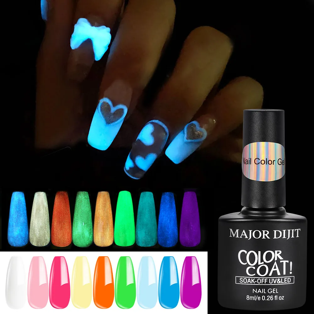 Major Dijit-esmalte de Gel fluorescente para uñas, barniz para capa superior Base, color verde, amarillo neón, LED UV, para verano