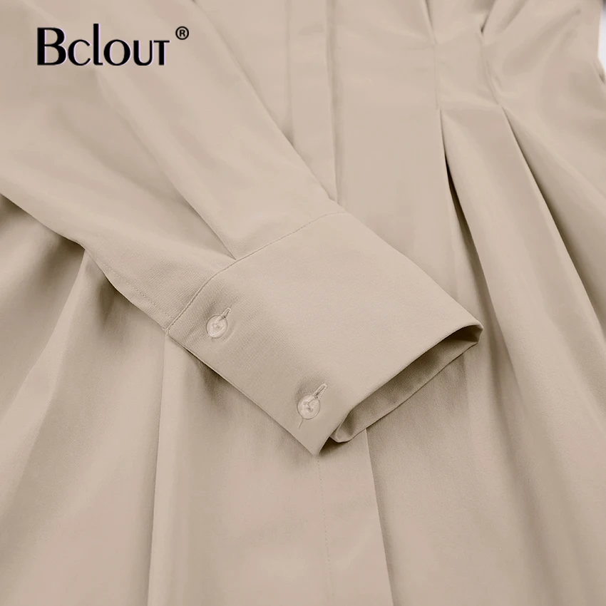 Bclout A-Line Solid Shirt Dress Women Long Sleeve Single Breasted Shirts Sexy Mini Dresses Autumn Casual High Waist Robe Office