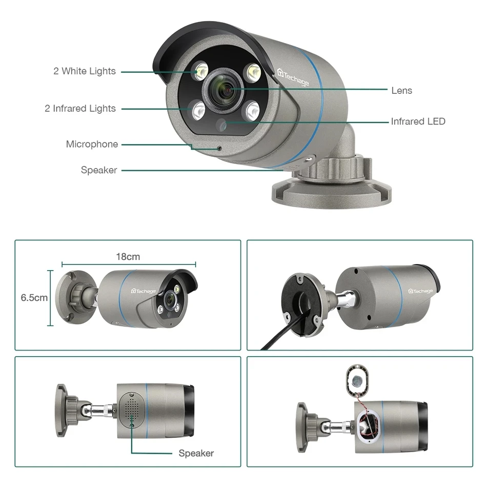 Techage – caméra de Surveillance IP POE 8CH, 4mp, H.265, système de sécurité, enregistrement Audio, avec ia, détection faciale, CCTV, ensemble NVR