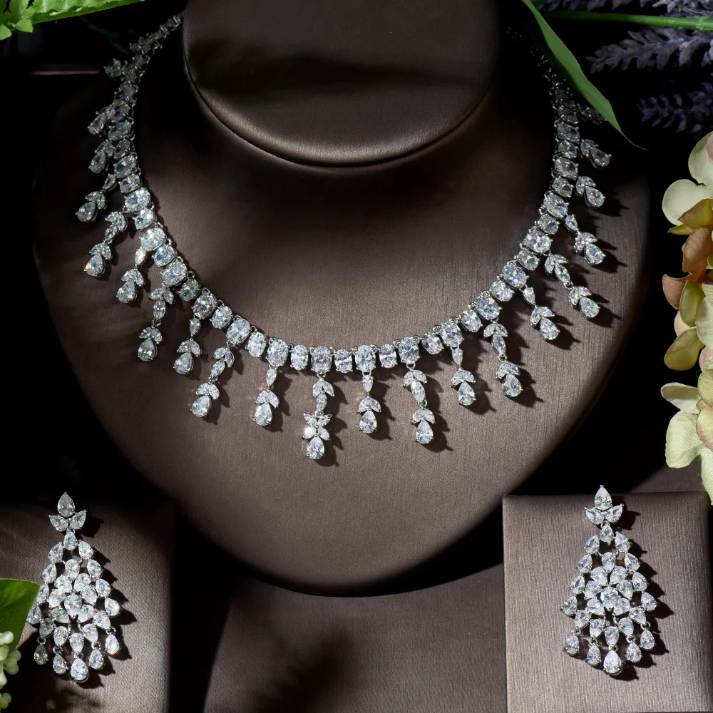 HIBRIDE Sparking Brilliant Big Water Drop Cubic Zircon Women Wedding Jewelry Set For Bridal Fashion Necklace parure bijouxN-1361