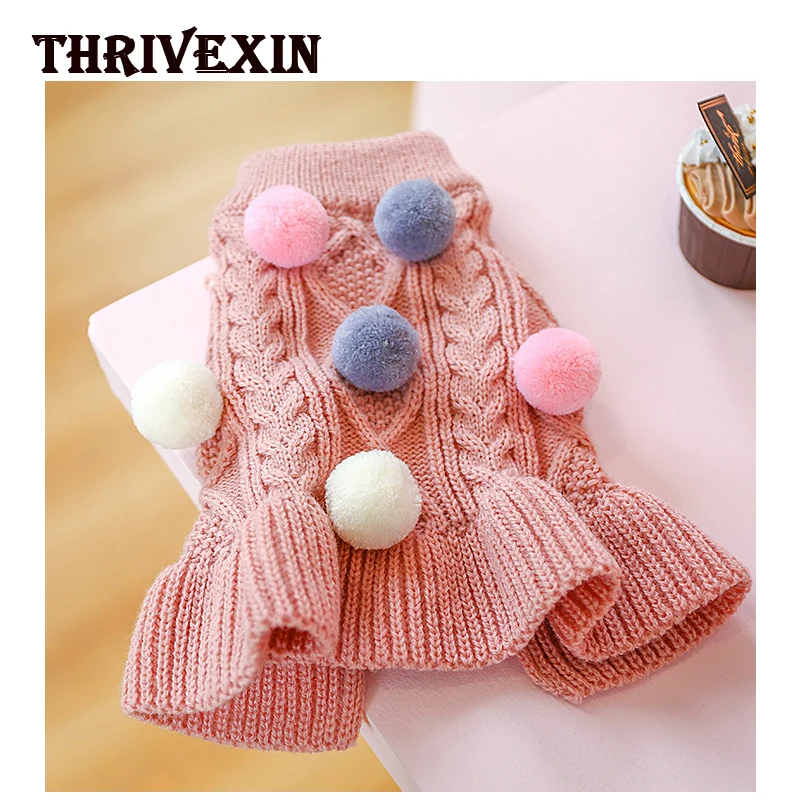 Pet Dog Clothes Warm Cute Plush Balls DOG Sweater Skirt Chihuahua Small Medium Dog Sweater Princess Dress Cute Cat Skirt