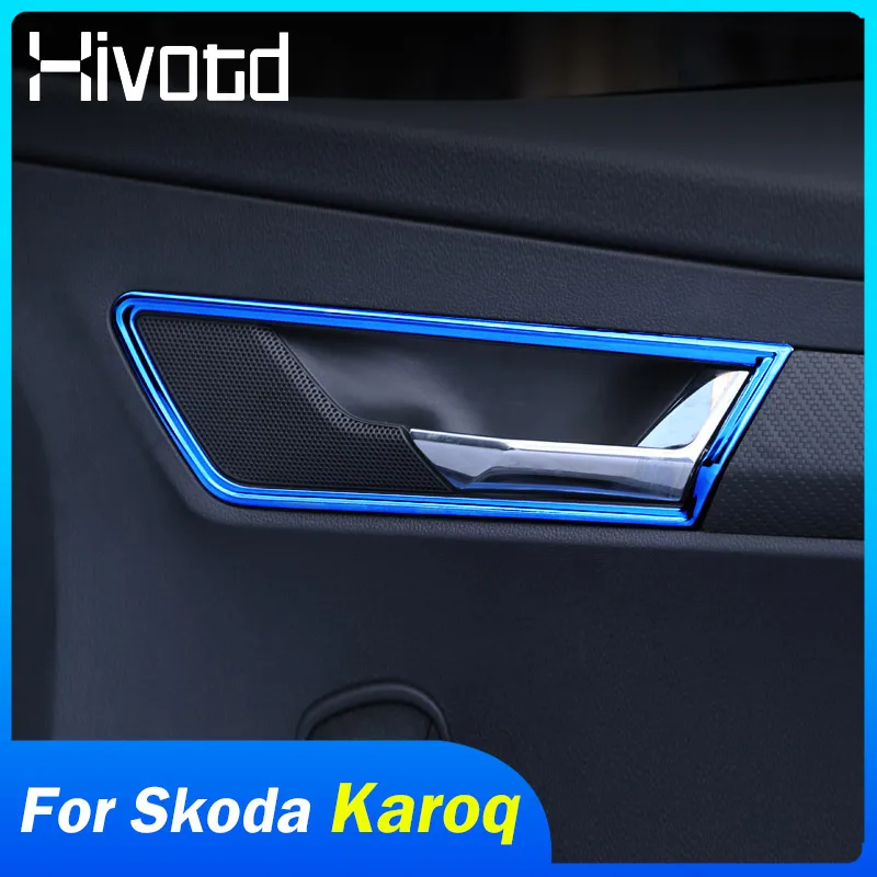 Hivotd For Skoda Karoq 2023 2024 Accessories Interior Door Handle Bowl Trim Sticker Cover Stainless Steel Molding Set Styling