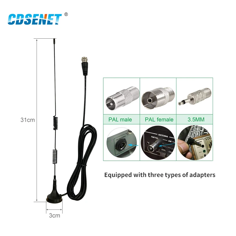 FM DAB Magnetic Antenna 3dBi PAL Male PAL Female 3.5mm Interface CDSENET TXFM-XPL-300F for Radio Office Pato Living Room
