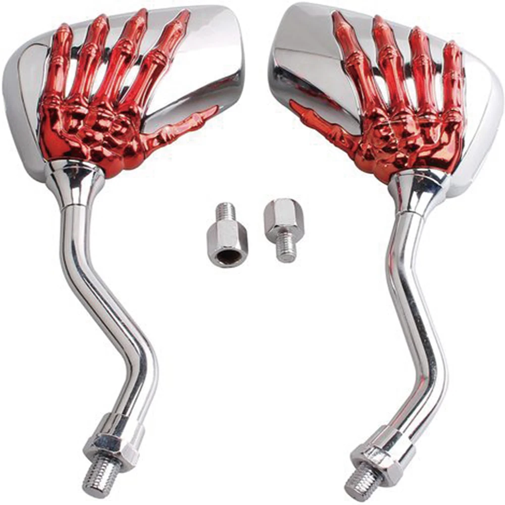 2pcsSet Universal Motorcycle Two-color Ghost Chrome SKELETON Skull HAND Claw Side Mirrors Claw Mirror Rear View For Motorbike